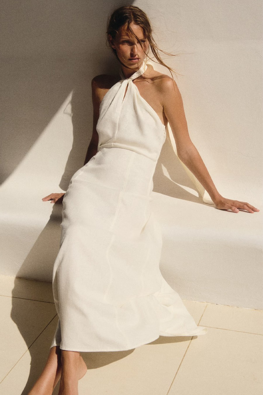 Linen-Blend Halterneck Dress