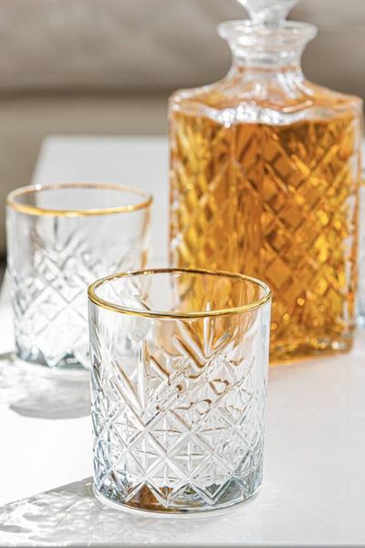 Vintage Style Gold Rim Cut Glass Tumbler