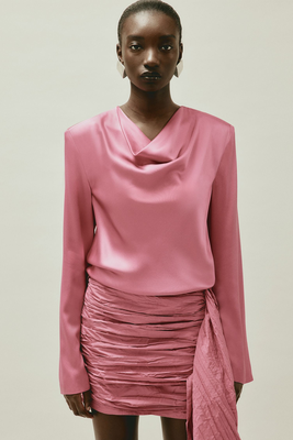Draped silk-blend blouse in pink - Magda Butrym