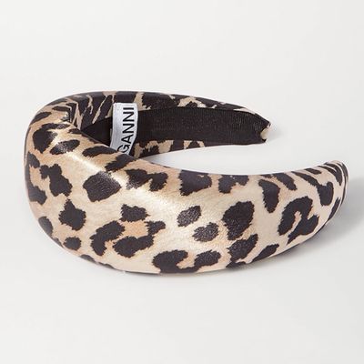 Leopard-Print Satin Headband from Ganni