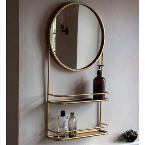 Round Gold Mirror With Two Shelves from Rockett St George