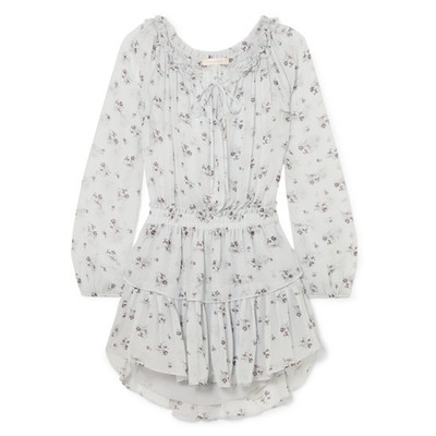 Popover Floral-Print Tiered Ruffled Silk Mini Dress from LoveShackFancy