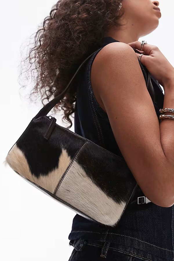 Cow Print Leather Shoulder Bag from Mango