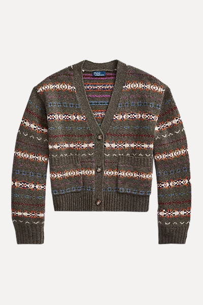 Fair Isle Wool Blend V Neck Cardigan