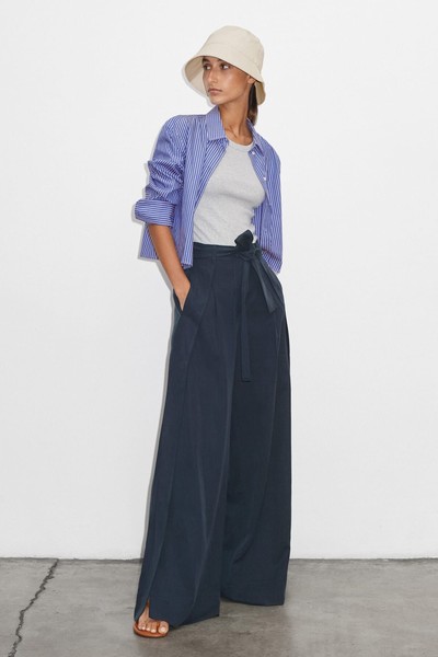 Linen Blend Wide Leg Wrap Trouser