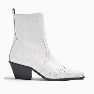 Malta White Leather Western Boots from Topshop