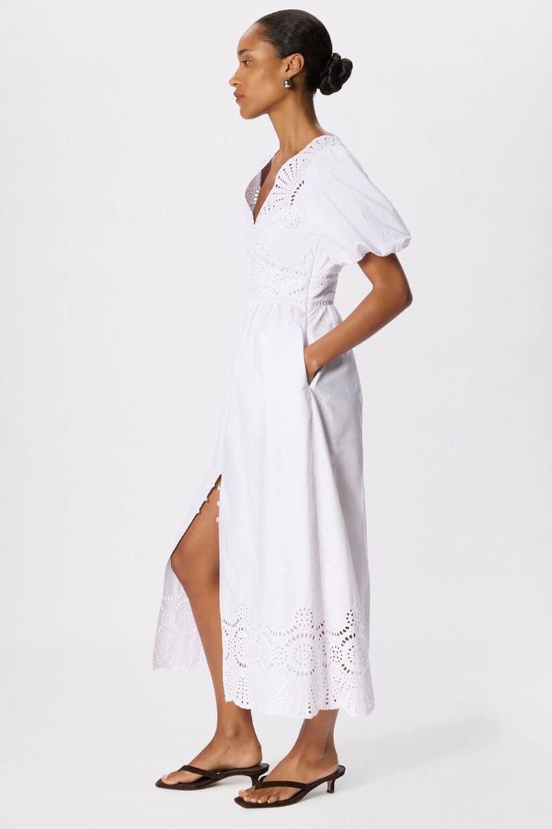 Cotton Broderie V Neck Dress
