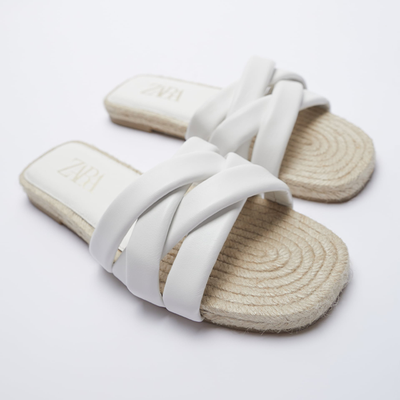 Quilted Flat Leather Sandals With Jute from Zara