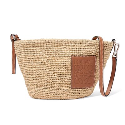 Paula Leather-Trimmed Woven Raffia Shoulder Bag from Loewe