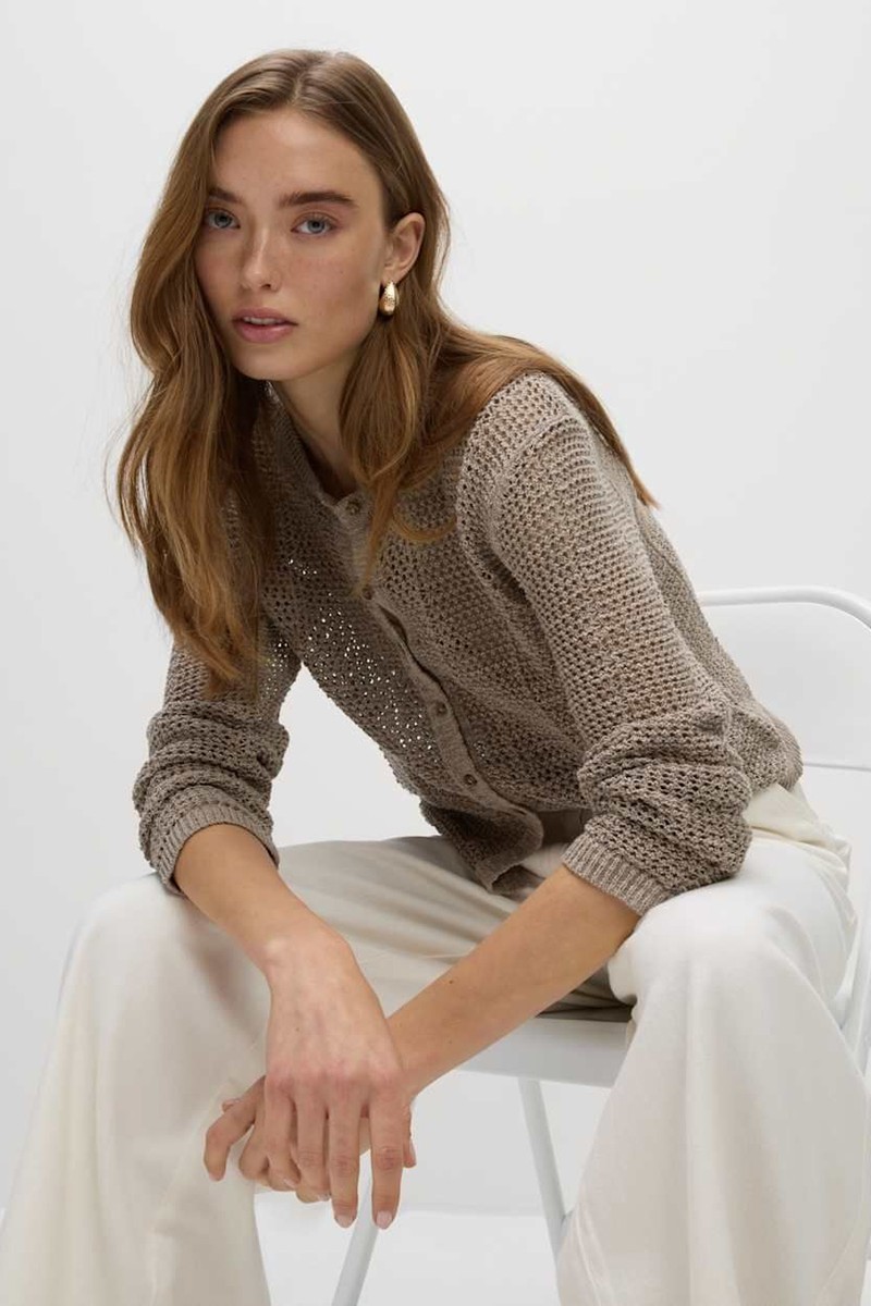 Cotton Rich Open Stitch Cropped Cardigan