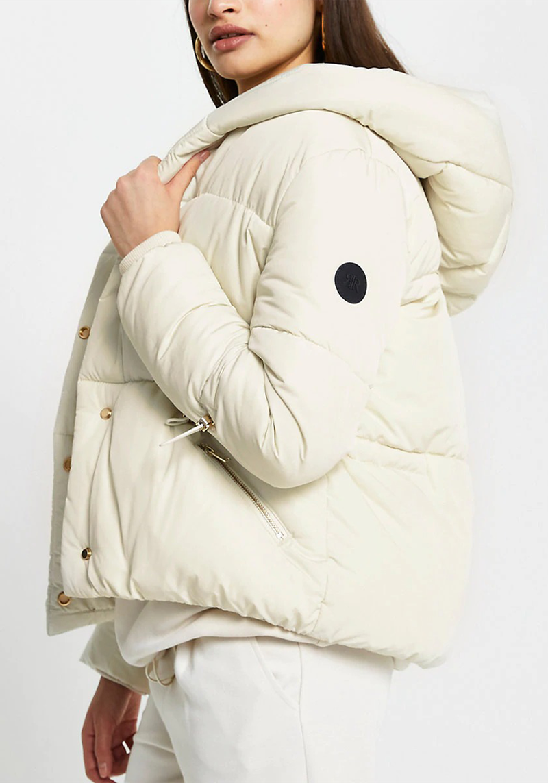 Cream Drawcord Shawl Puffer Coat