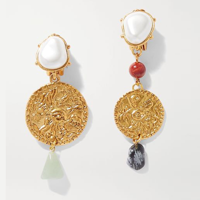Gold-tone Multi-Stone Clip Earrings from Oscar de la Renta