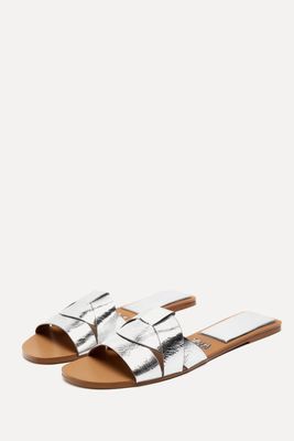 Flat Criss-Cross Leather Slider Sandals