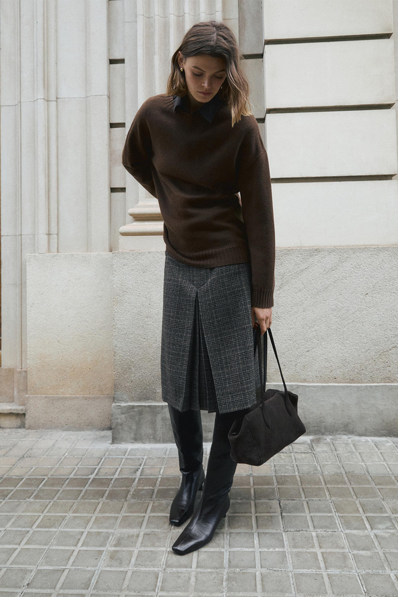 Wool Check Midi Skirt from  Massimo Dutti