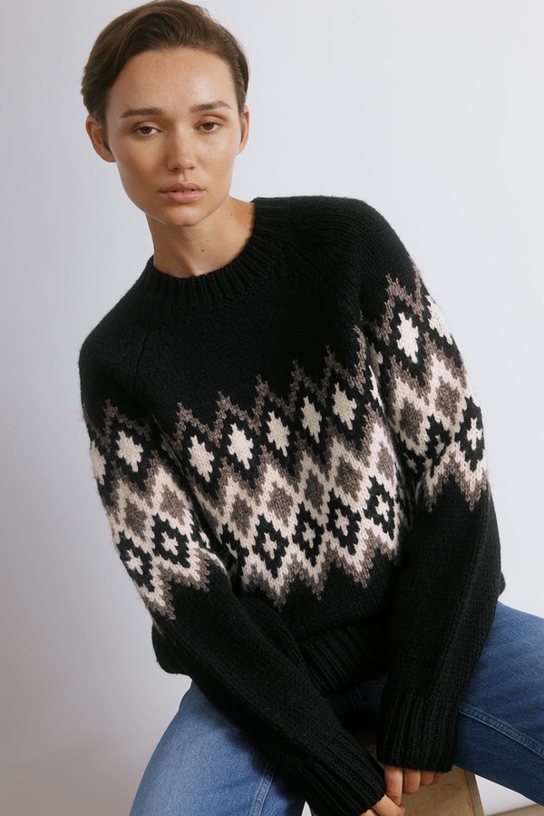Chunky Fair Isle Black Jumper from Albaray