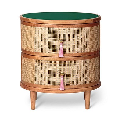 Kinship Rattan Green Bedside Table from Oliver Bonas