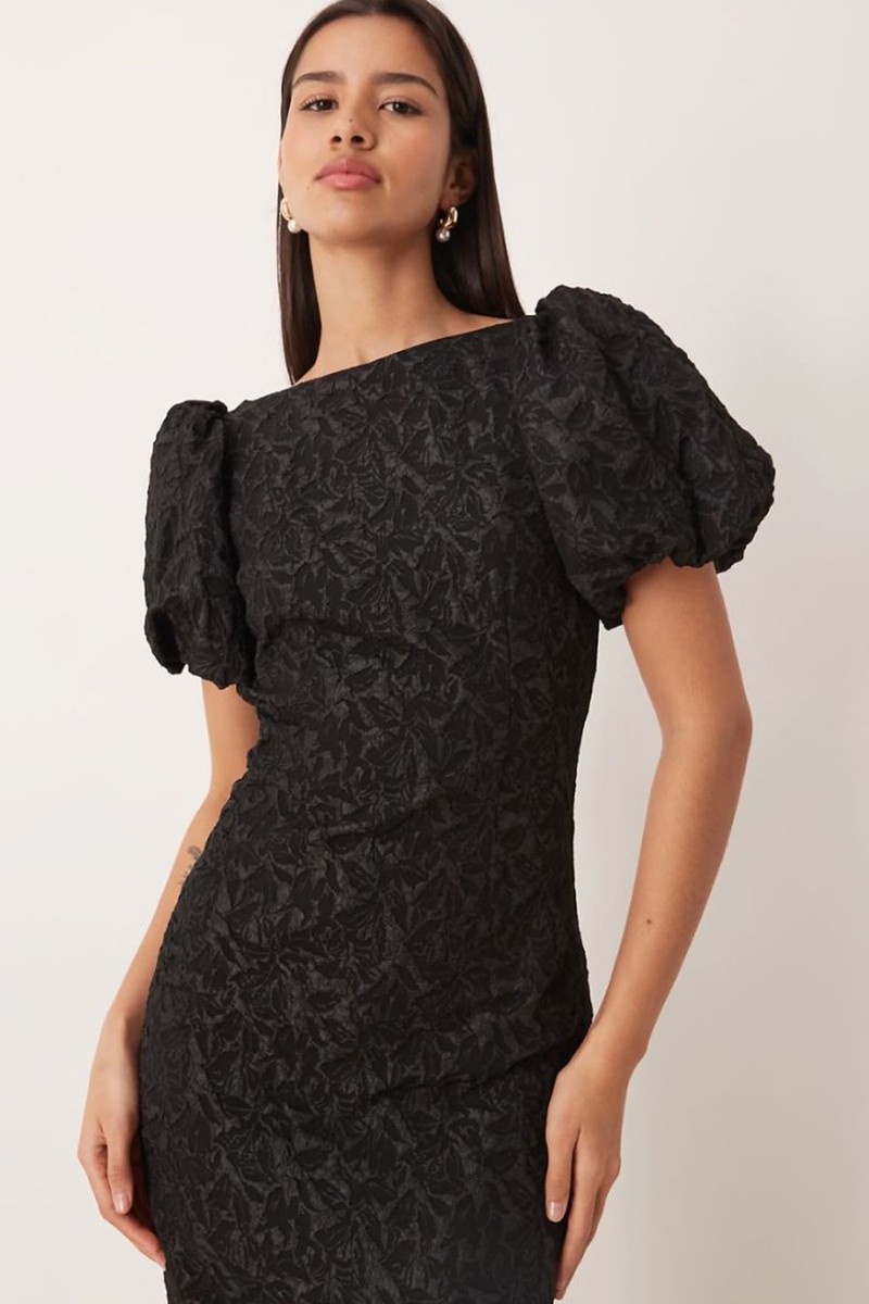 Puff Sleeve Jacquard Print Midi Dress from Gina Tricot
