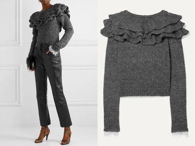 Ruffled Lace-Trimmed Knitted Sweater from Philosophy Di Lorenzo Serafini