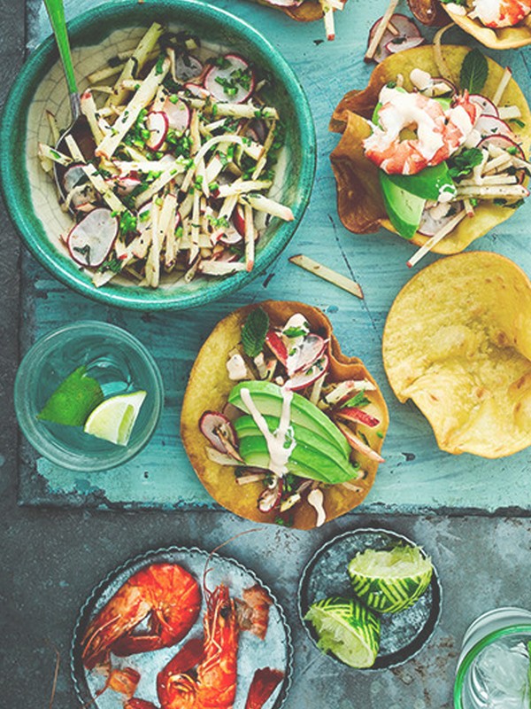 Braeburn Apple & Prawn Tostadas With Mint Salsa & Chipotle Mayo