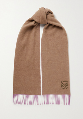 Fringed Logo-Embroidered Wool & Cashmere Scarf from Loewe
