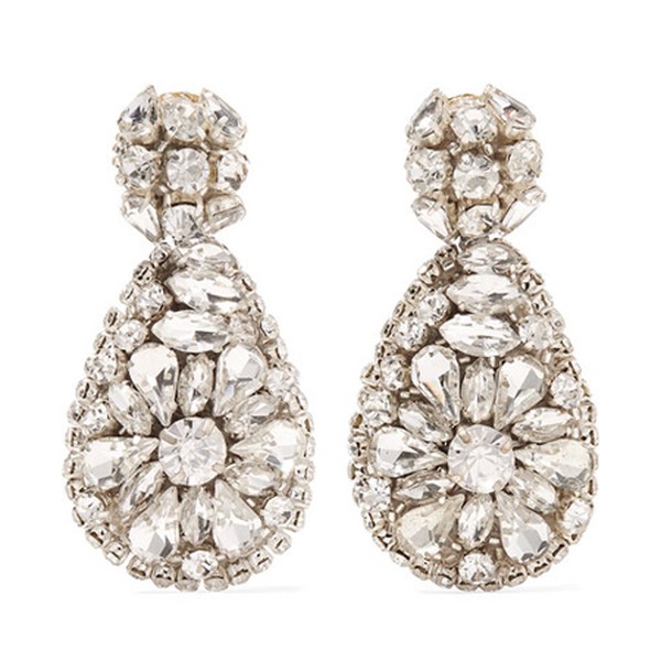 Silver-Tone Crystal Clip Earrings from Oscar De La Renta