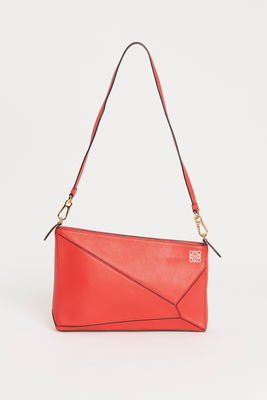 Red Leather Preowned Puzzle Clutch Bag from Loewe