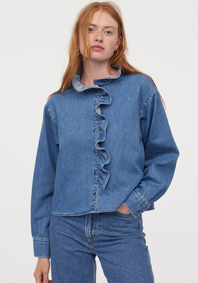 Frill-trimmed Denim Blouse from H&M