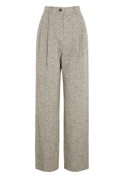 Grey Flecked Linen-Blend Trousers from Tory Burch
