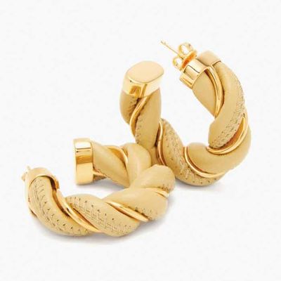 Twisted Leather & 18kt Gold-Plated Hoop Earrings from Bottega Veneta