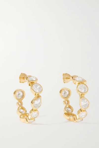 Offset Gold-Plated Cubic Zirconia Hoop Earrings from Completedworks