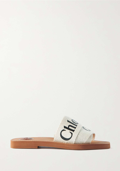 Woody Logo-Print Canvas Slides from Chloe