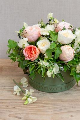 Florist's Seasonal Choice Hat Box Arrangement from The Real Flower Company