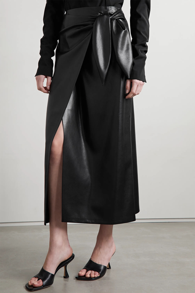 Amas Wrap-Effect Vegan Leather Midi Skirt from Nanushka