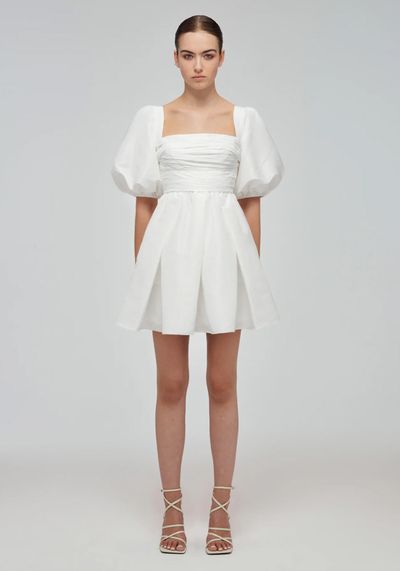 White Taffeta Puff Sleeve Mini Dress