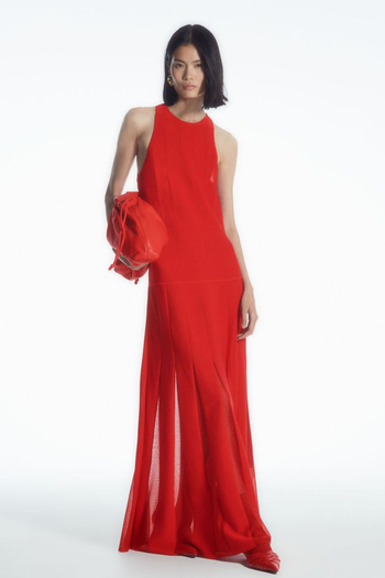 Pleated Racer-Neck Maxi Dress from COS