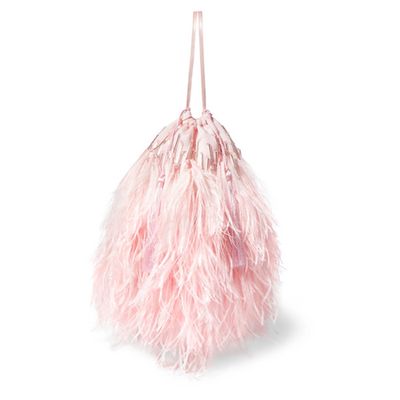 Feather-Trimmed Beaded Satin Pouch from Attico