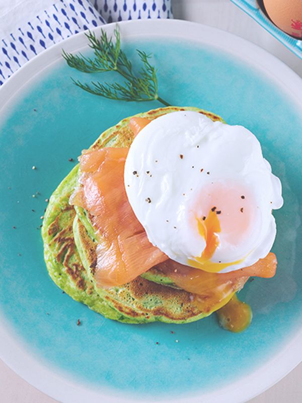 Spinach & Dill Pancakes With Salmon & Eggs