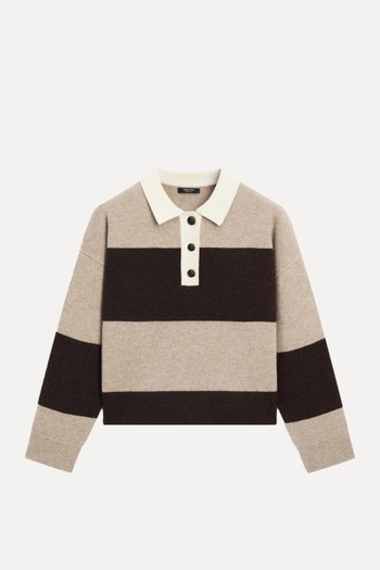 Striped Knitted Sweater Polo Neck