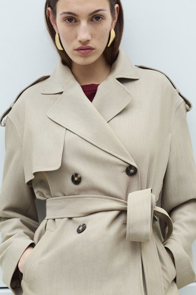 Belted Double Breasted Short Trench Coat 