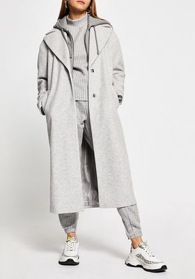 Grey Hoody Long Line Coat