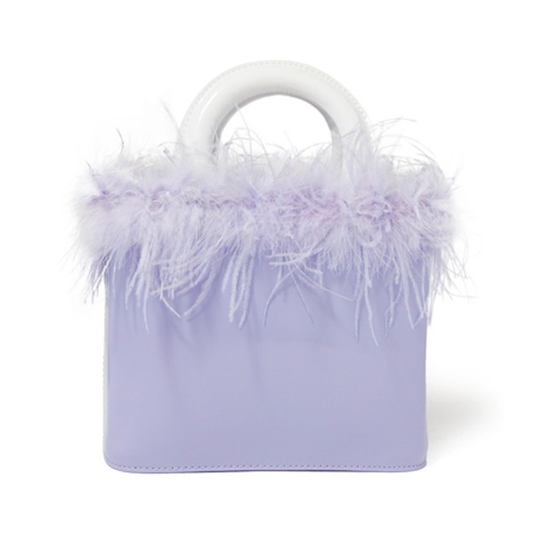 Nic Feather-Trimmed Patent-Leather Tote from Staud