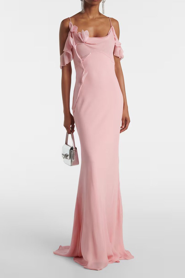 Floral-Appliqué Georgette Gown from Self-Portrait
