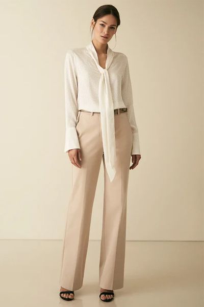 Grace Wide Leg Cotton Trousers Latte