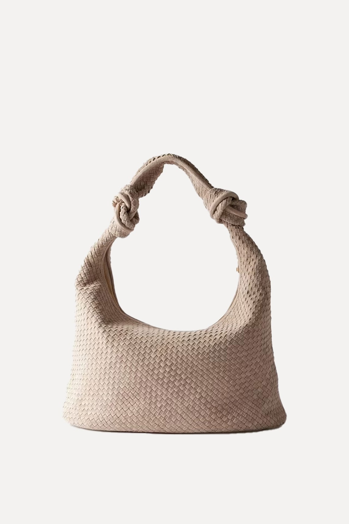 Neutral Suede Woven Knot Handle Bag from Mint Velvet