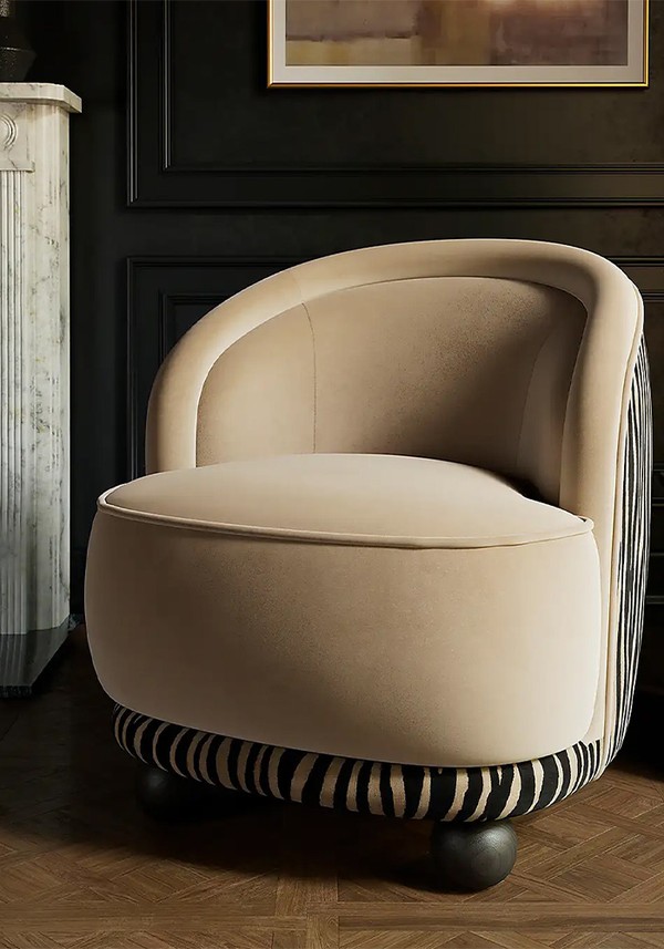 Amina Cut Velvet Zebra Print Ball Foot Tub Chair