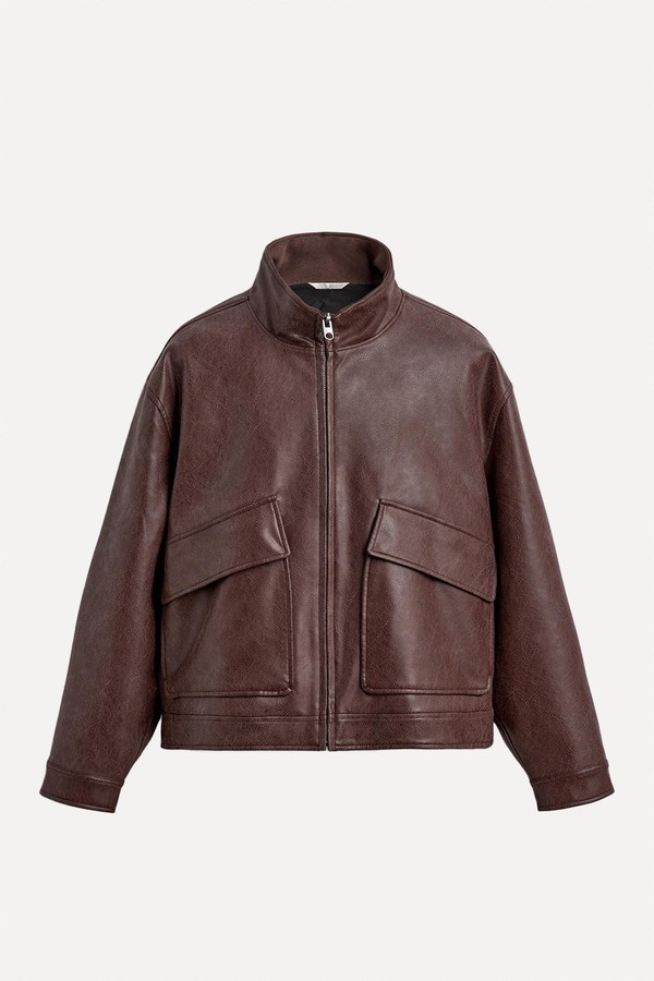 Washed Leather Effect Jacket from Zara