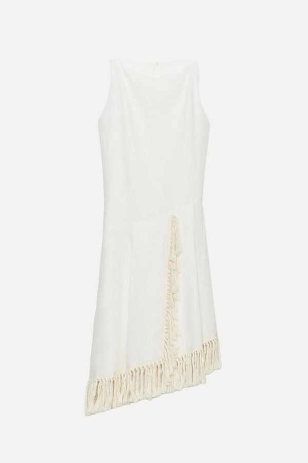 100% Linen Fringed Dress from Zara