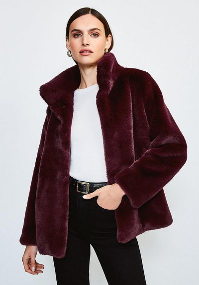 Funnel Neck Faux Fur Jacket