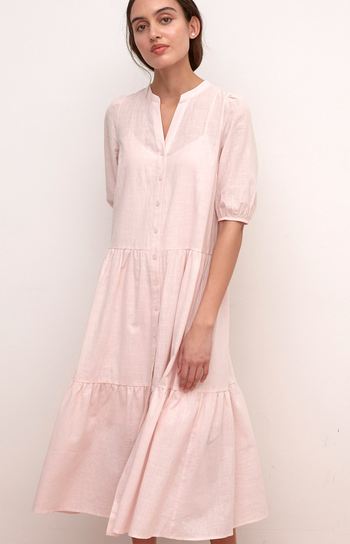 Cotton V-Neck Midaxi Shirt Dress