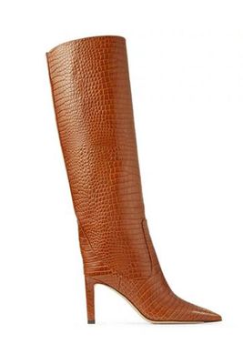 Cuoio Croc Embossed Leather Knee High Boots from Jimmy Choo